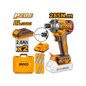 ATORNILLADOR DE IMPACTO 1/4 BL 20V 285N.M 2 BAT 2.0AH CARG. MALETA INGCO